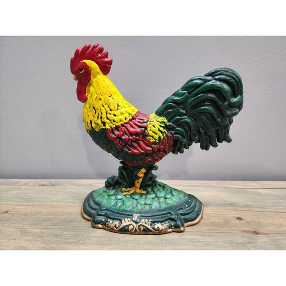 Other - Vintage Cast Iron Rooster Door Stop 11" Hand Painted Heavy
